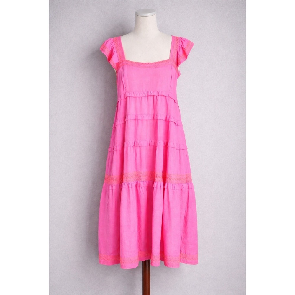 J. Marie NEW Calli Pink Orange Embroidered Tiered Midi Sun Dress SZ XL Coquette - Picture 2 of 13